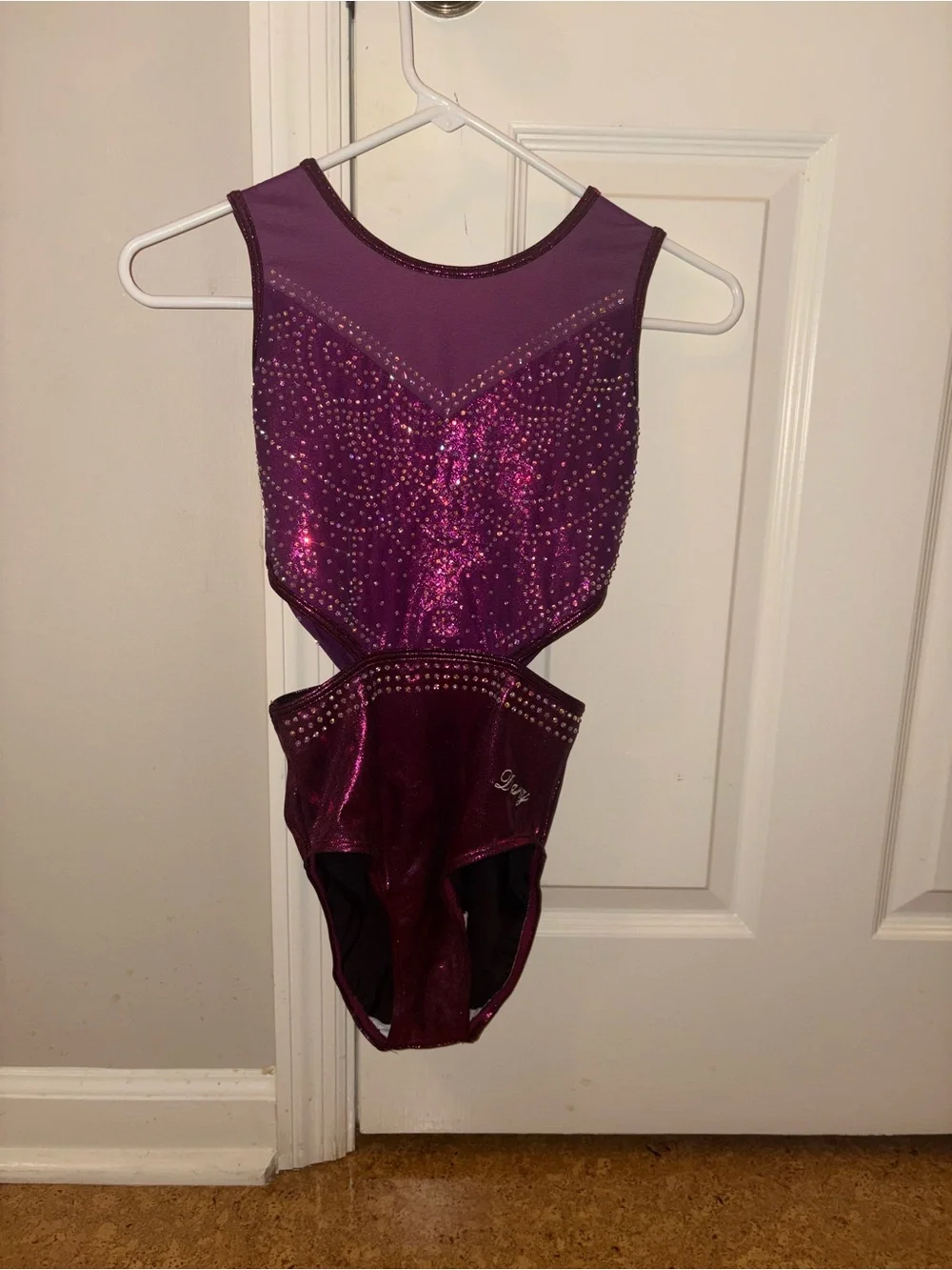 Darcy Custom Gymnastics Leotard Purple Berry Rhinestone Open Back